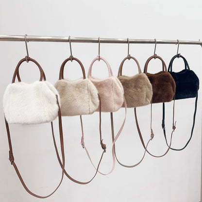 Minimalist Solid Color Fluffy Fuzzy Handbag