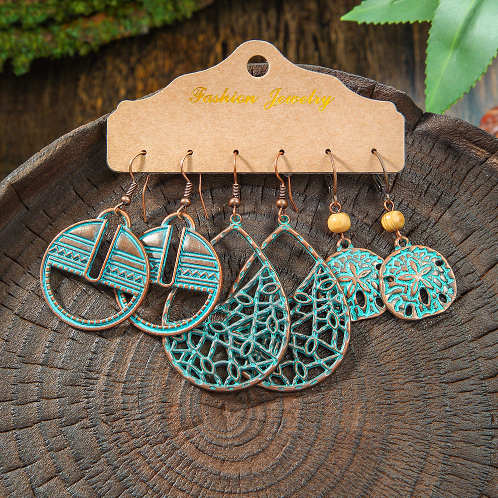 Vintage Geometric Hollow Earrings Alloy Holiday Style