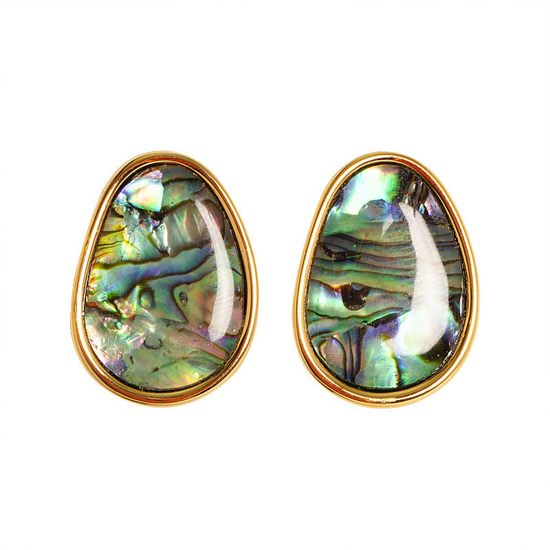 S925 Silver Geometric Abalone Shell Stud Earrings Stylish Elegance