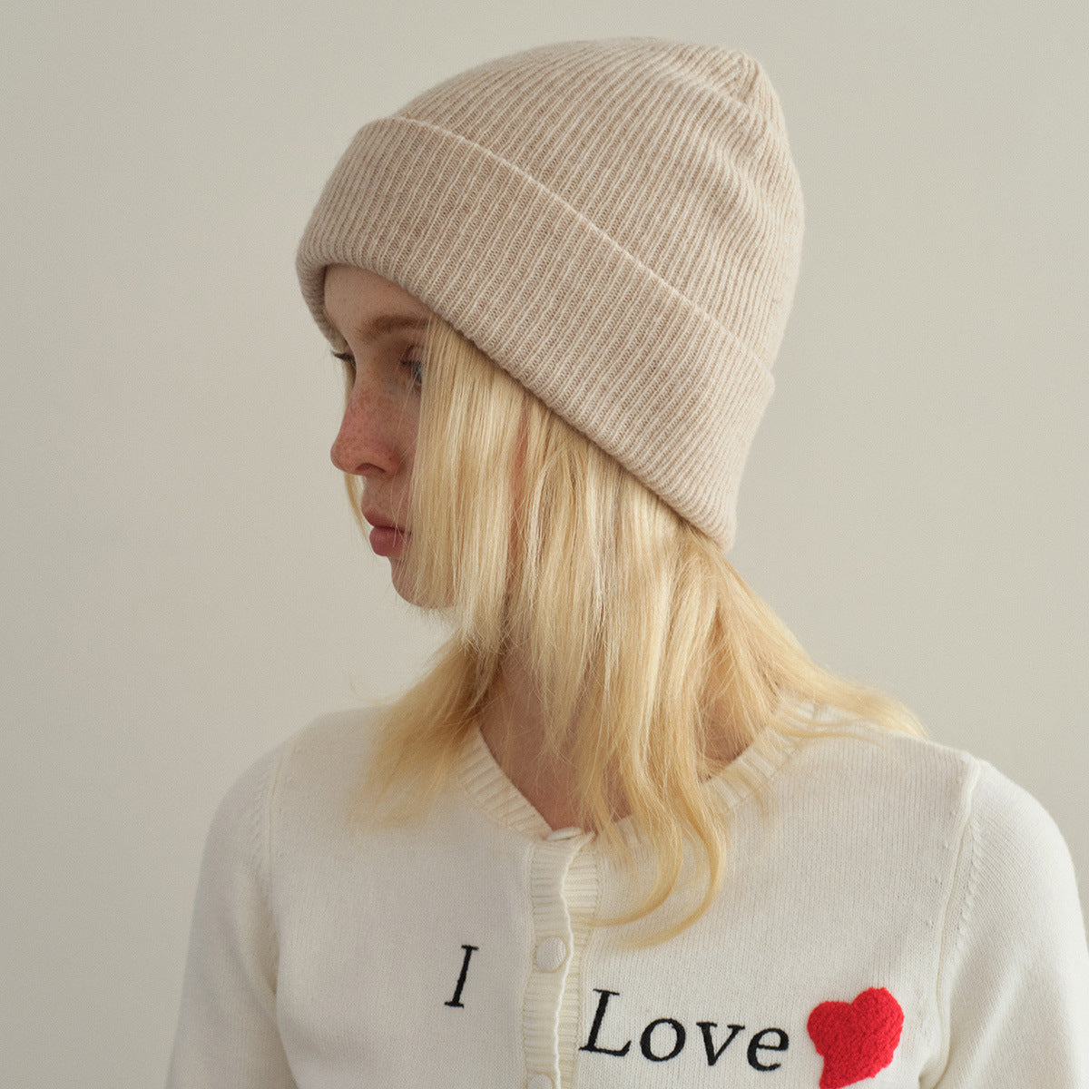 Double-Layer Cashmere Blend Knit Beanie Hat for Men and Women