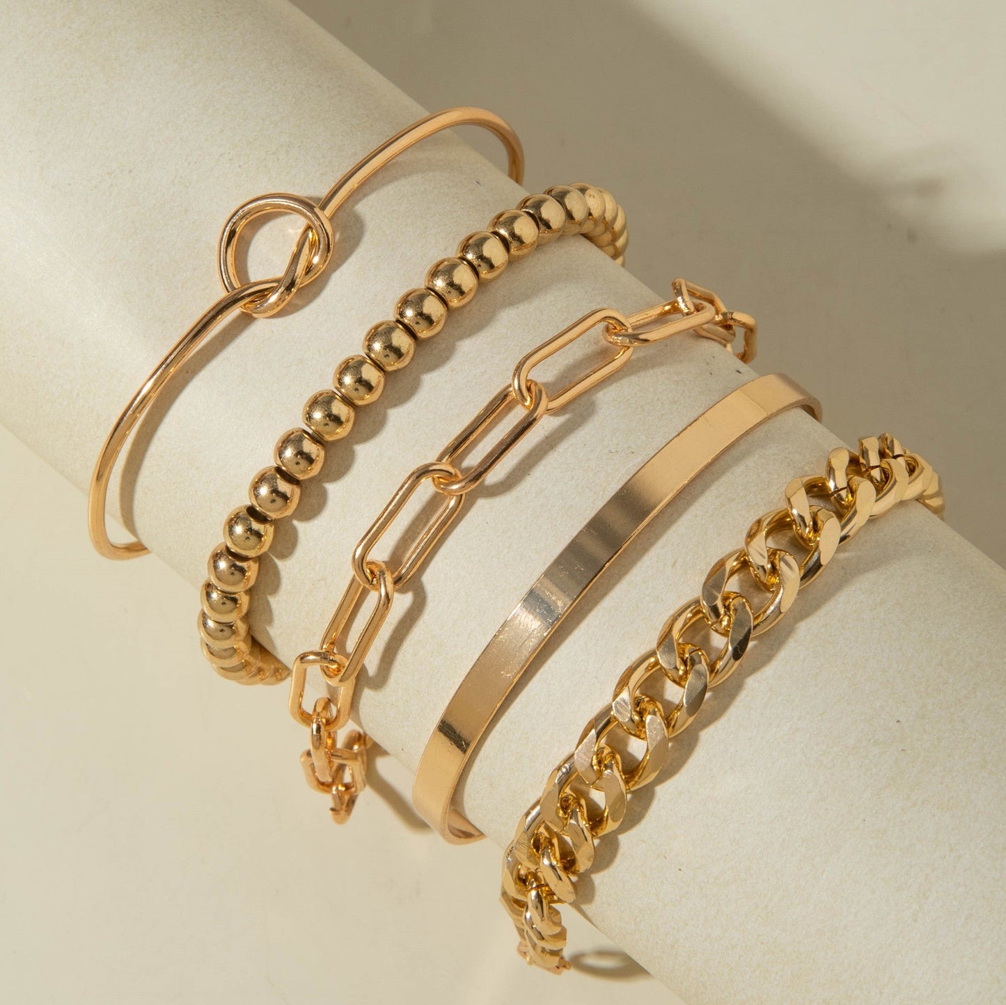 Vintage Geometric Open-Cuff Gold Bracelet Set