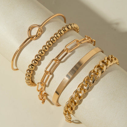 Vintage Geometric Open-Cuff Gold Bracelet Set