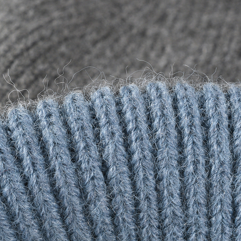 Splicing Color Block Padded Knit Pom Beanie
