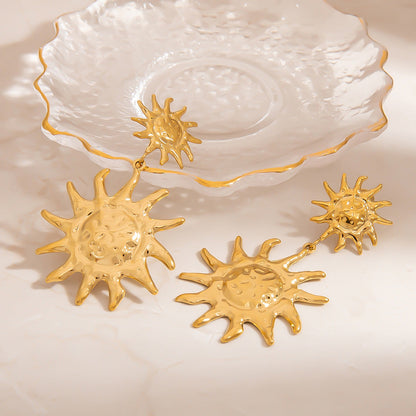 Sun Pendant Stainless Steel Stud Earrings Trendy Luxury Jewelry