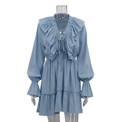 V-Neck Ruffle Sleeve White Dress Trendy Casual Dress