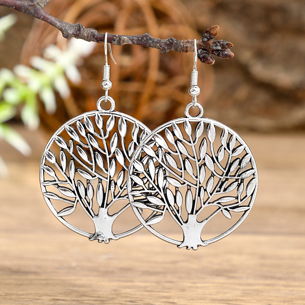 Geometric Cut-Out Vintage Metal Earrings Stylish Silver Jewelry