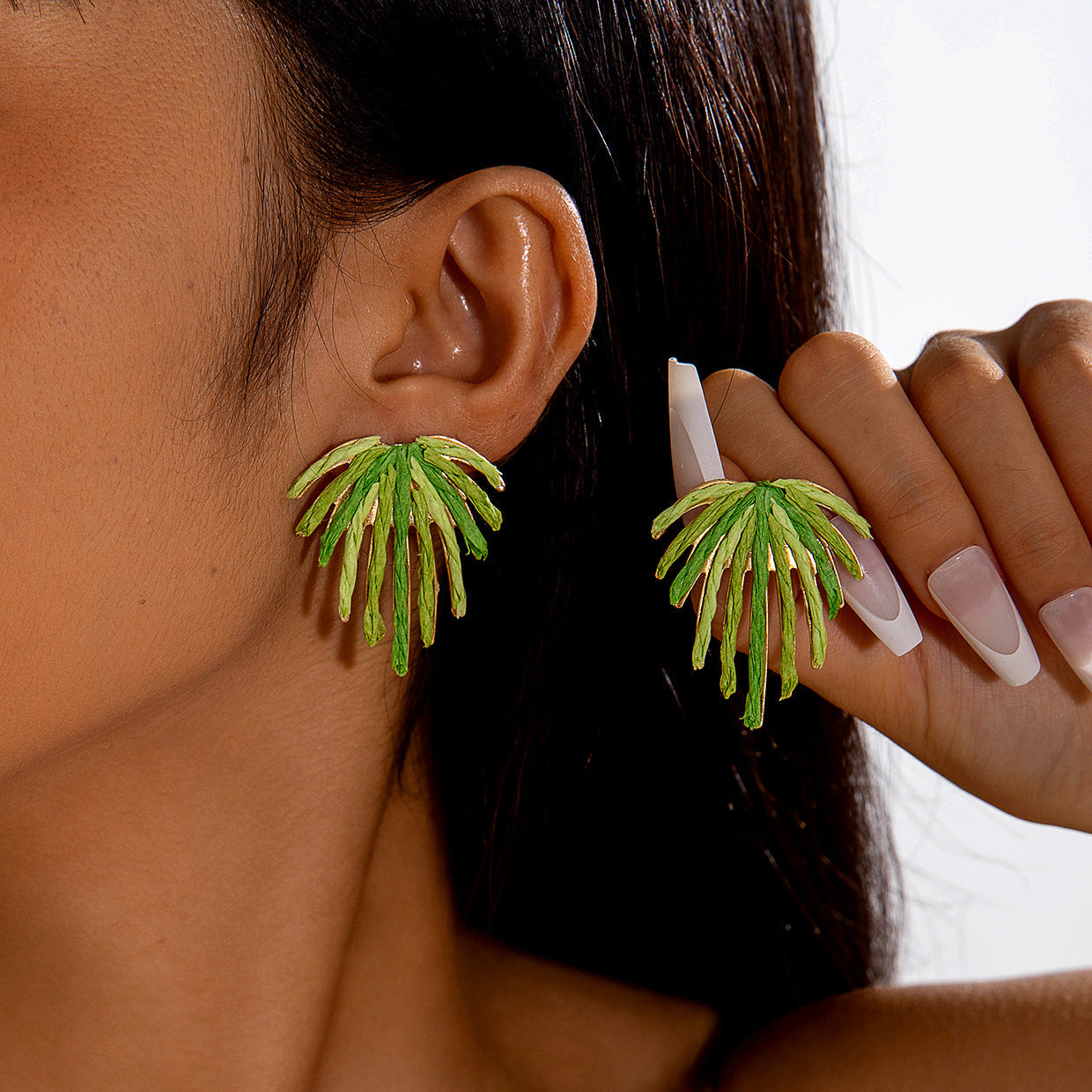 Handmade Woven Raffia Vacation Earrings Floral Design