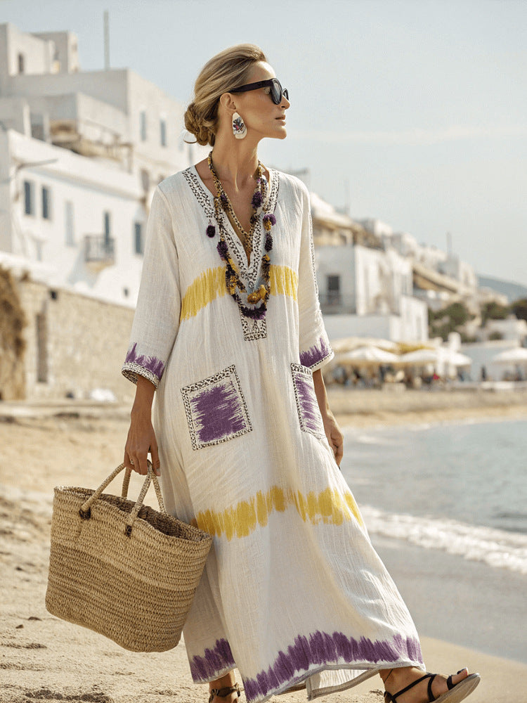 Summer Elegant Large Size Printing Long Pendulum Dress