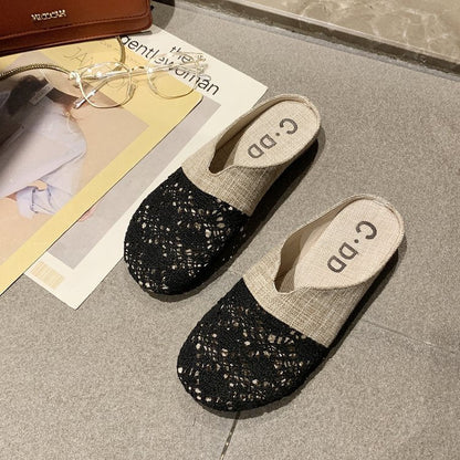 Baotou Slippers Women'S New Summer Fashion Outerwear Mesh Flat Bottomless Lazy Sandals