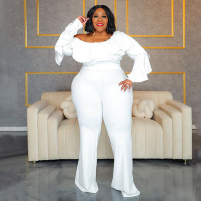 Plus Size Solid Color Off-Shoulder Jumpsuit For Women