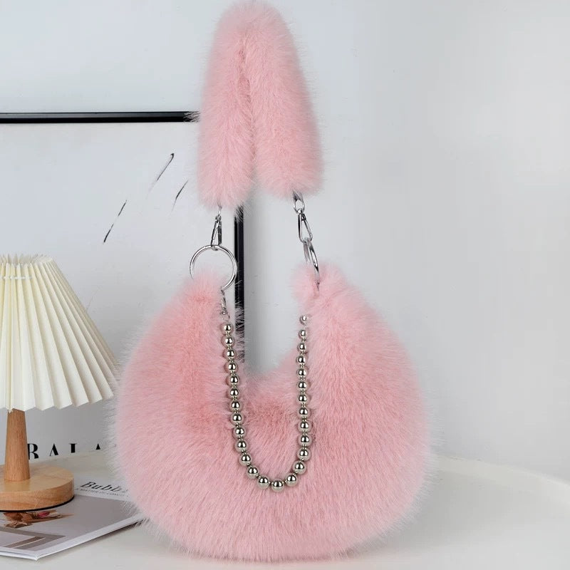 Elegant Furry Faux Fox Fur Shoulder Bag