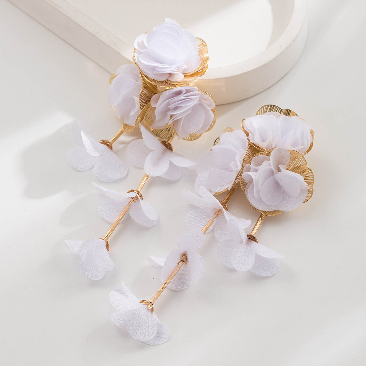 Chic Floral Chiffon Earrings Lightweight Vacation Style