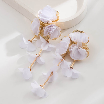 Chic Floral Chiffon Earrings Lightweight Vacation Style