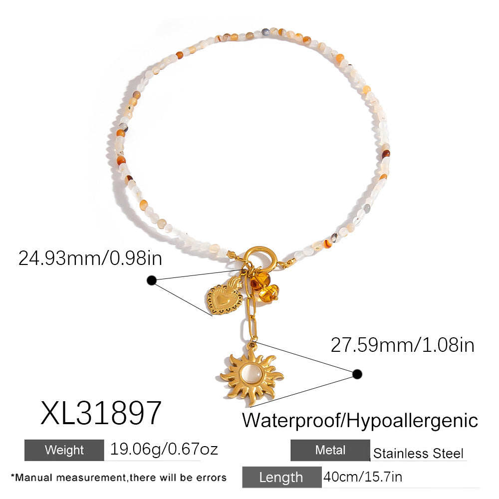 Floral Sun Pendant Stainless Steel Necklace Trendy Casual Choker