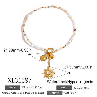 Floral Sun Pendant Stainless Steel Necklace Trendy Casual Choker