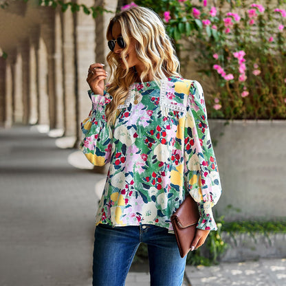 Women'S Floral Temperament Top Versatile Shirt