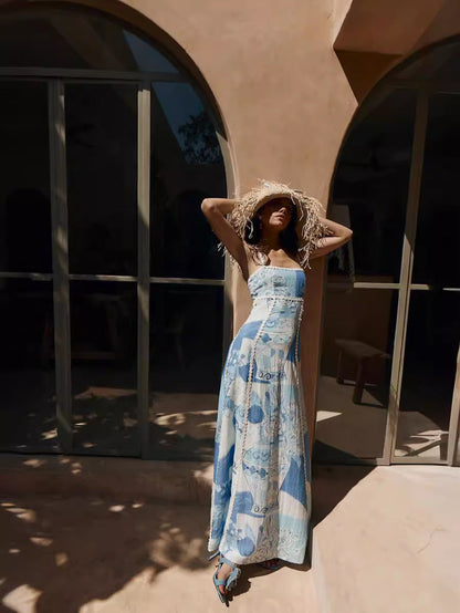 Elegant Floral Lace-Up Back Midi Dress