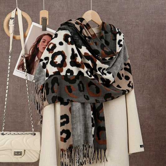 Sscarvii - Leopard Patchwork Tassel Winter Scarf