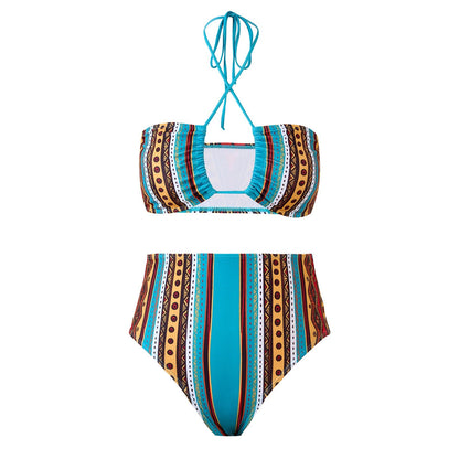 3PCS Vintage Print Sexy Halter Swimwear