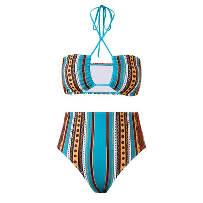 3PCS Vintage Print Sexy Halter Swimwear