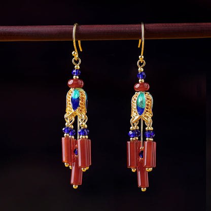 Ethnic Style Retro Red Agate Tassels Fashion Sense Earrings