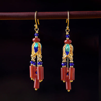Ethnic Style Retro Red Agate Tassels Fashion Sense Earrings