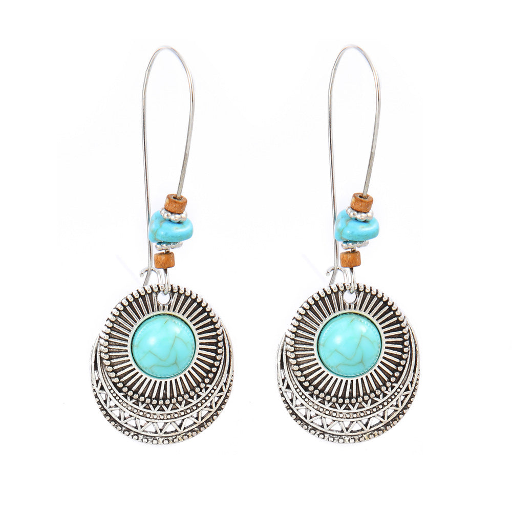 Turquoise Geometric Metal Tassel Earrings for Women