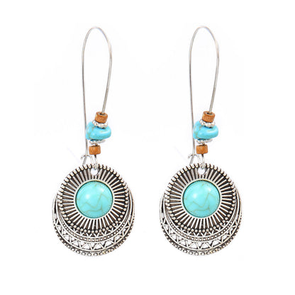 Turquoise Geometric Metal Tassel Earrings for Women