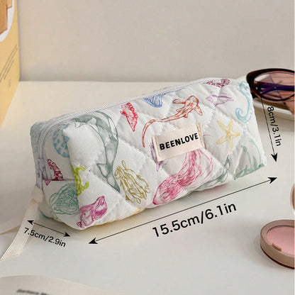 Trendy Print Quilted Large Capacity Makeup Bag