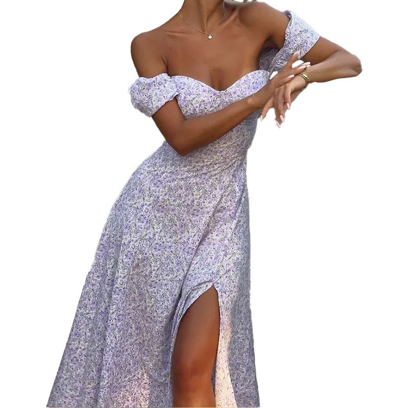 Floral Off-Shoulder Maxi Dress Elegant Casual Polyester