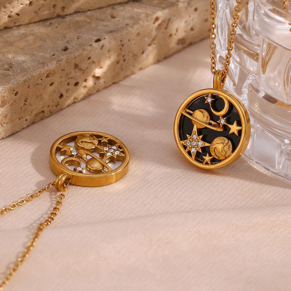 2+ Moon Star Shell Round Pendant Necklaces