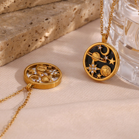 2+ Moon Star Shell Round Pendant Necklaces