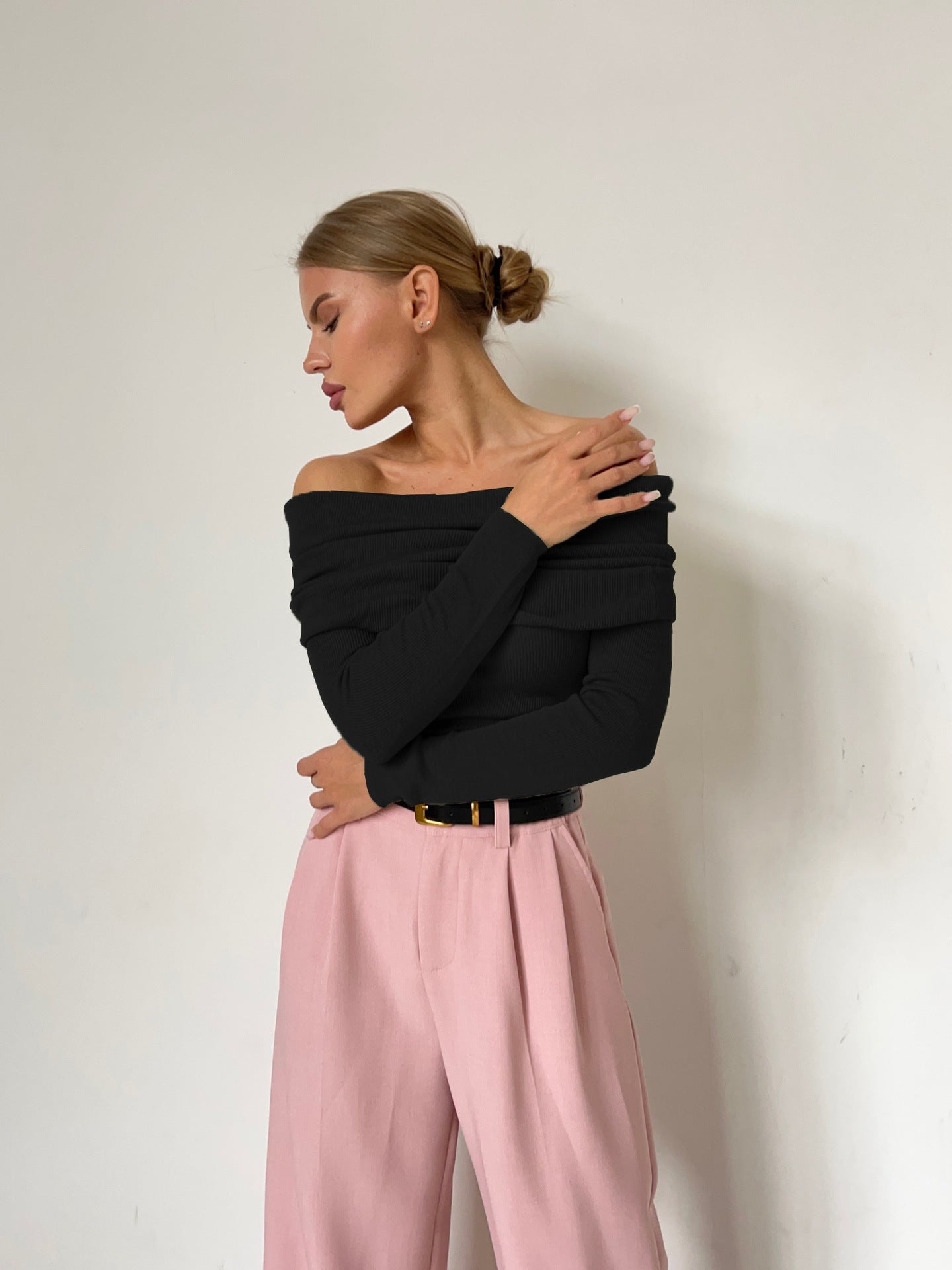 Off Shoulder Sexy Solid Color Knit Top