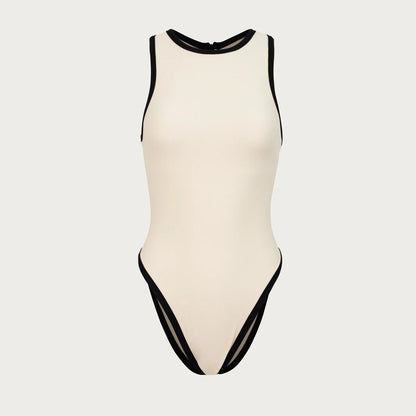 Splicing Color One Piece Round Neck Swimwear
