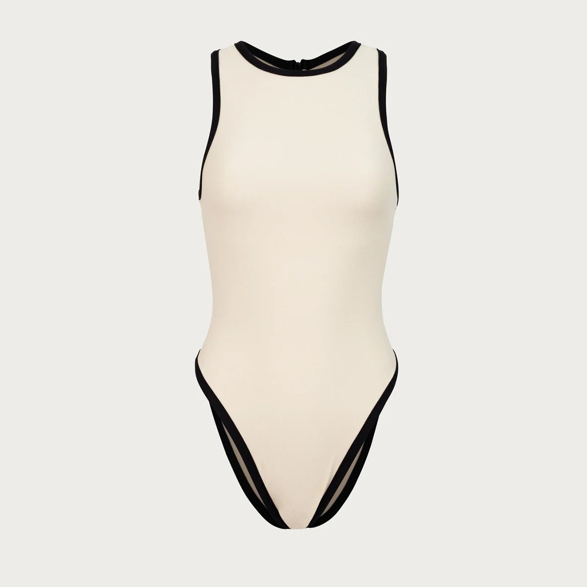 Splicing Color One Piece Round Neck Swimwear