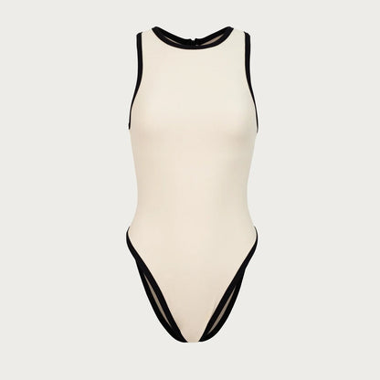 Splicing Color One Piece Round Neck Swimwear