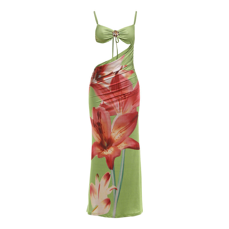 Sexy Crop Top Maxi Dress With Floral Print