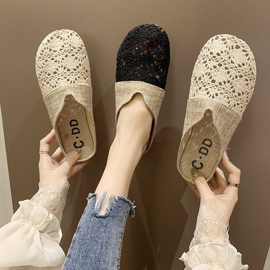 Baotou Slippers Women'S New Summer Fashion Outerwear Mesh Flat Bottomless Lazy Sandals