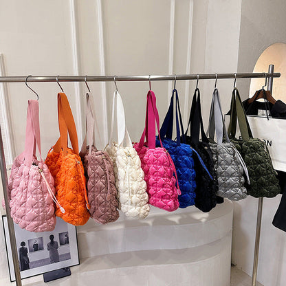 Trendy Velvet Bucket Bag Soft Casual Tote