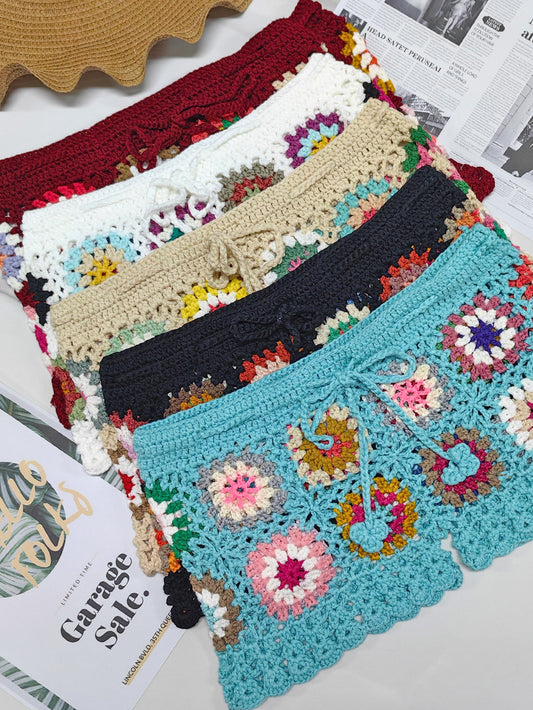 Random Color Crochet Patchwork High-Waisted Hot Pants