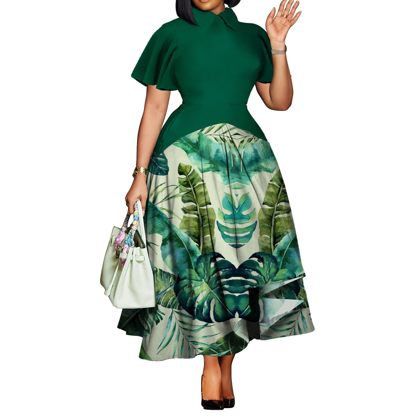 Elegant Ruffle Sleeve Maxi Dress With Pockets