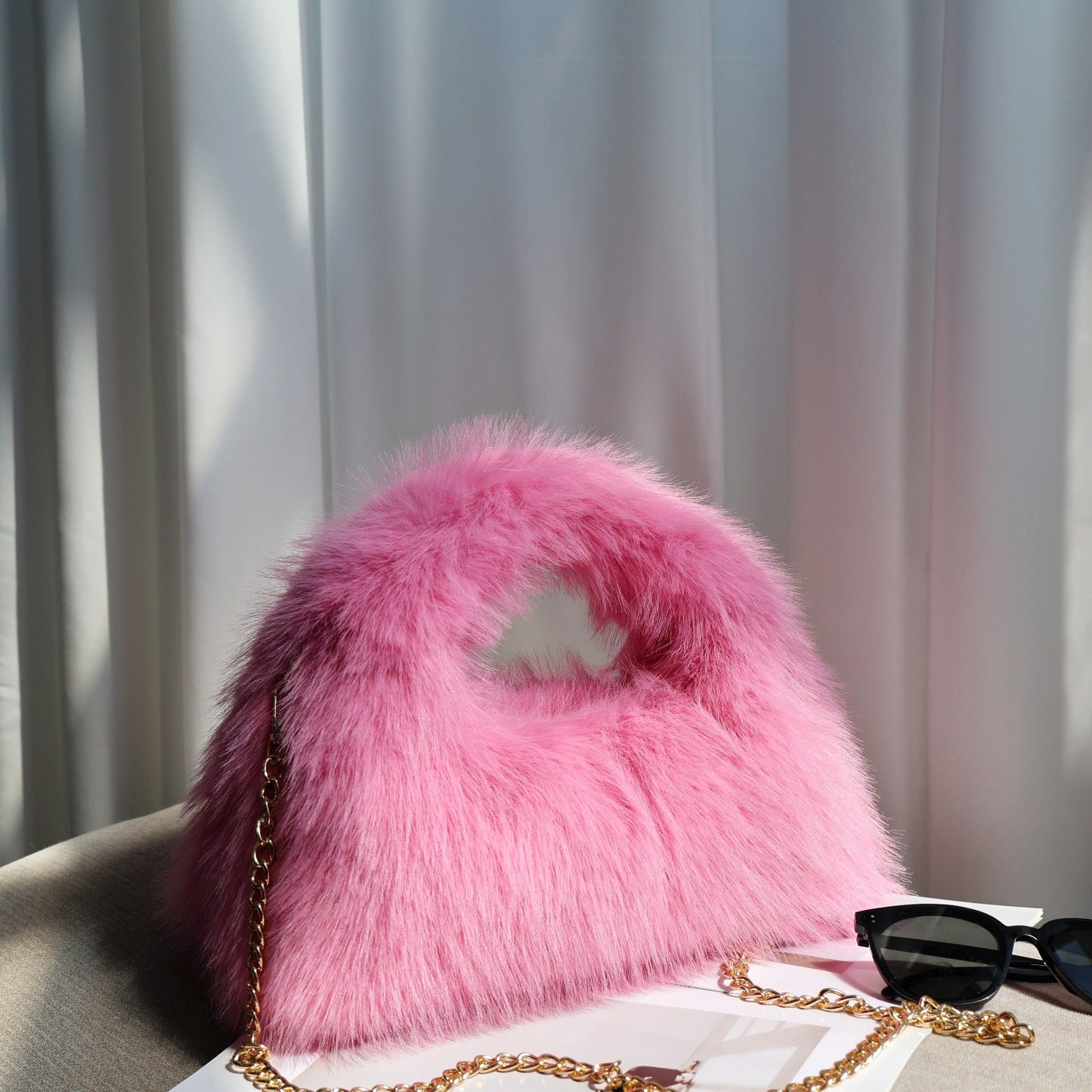 Solid Color Soft Fluffy Fur Tote Handbag