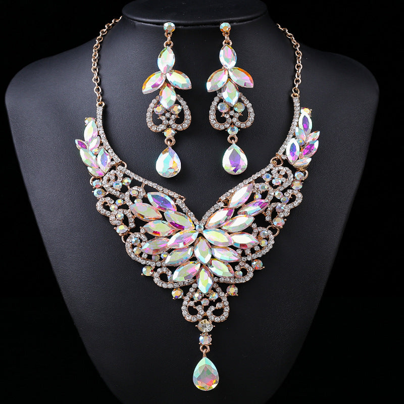 Vintage-Inspired Statement Crystal Gem Necklace Set for Women