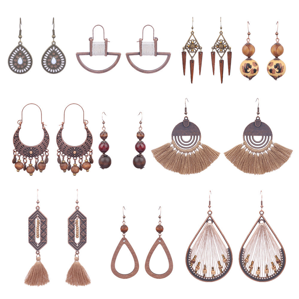 Ethnic Style Tassel Water Drop Alloy Earrings Set