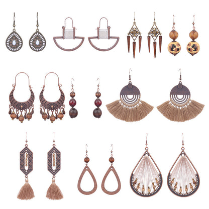 Ethnic Style Tassel Water Drop Alloy Earrings Set