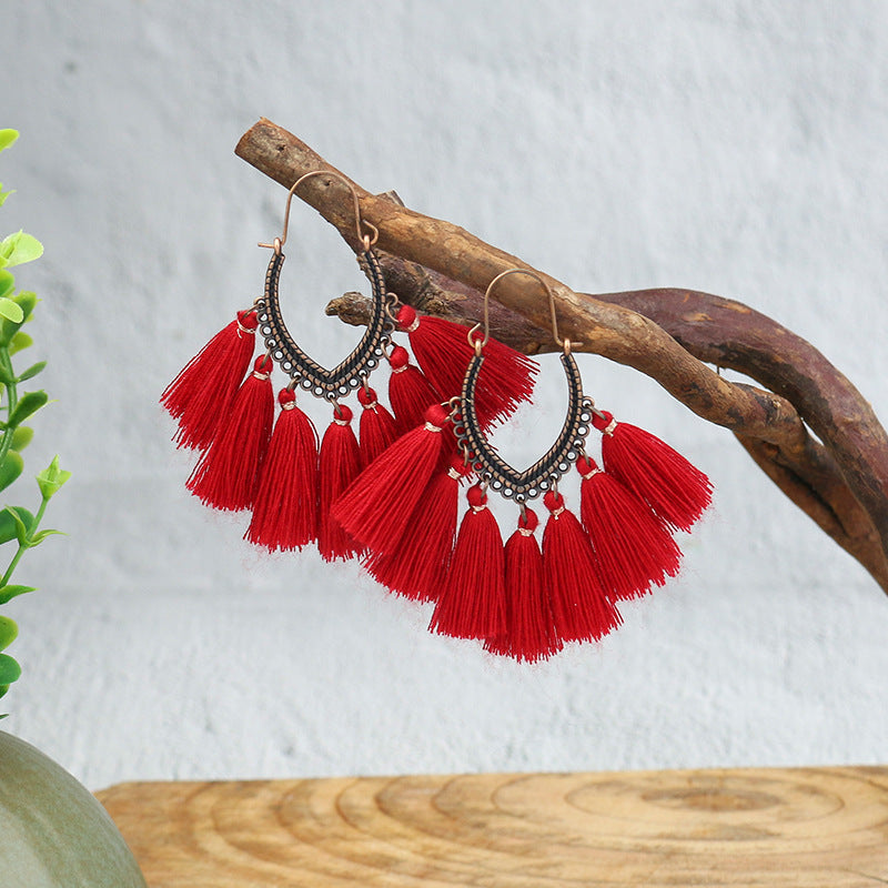 Bohemian Tassel U-Shaped Alloy Vintage Earrings for Women