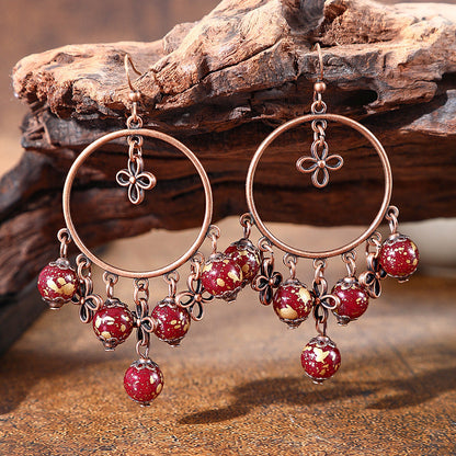 Vintage Chandelier Tassel Earrings Red Unique Elegant Statement Jewelry
