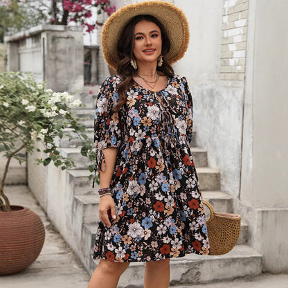 Plus Size Floral Print Casual Dress