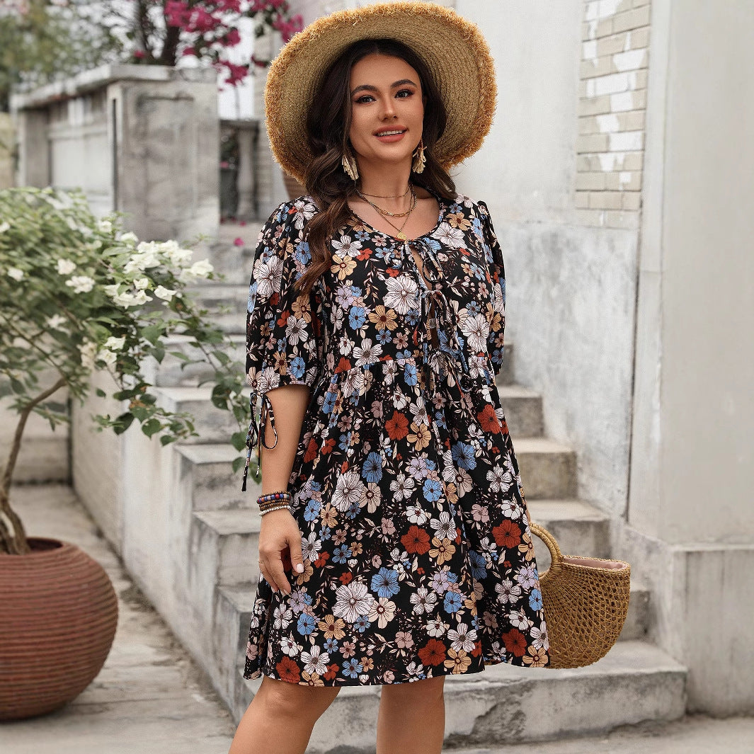 Plus Size Floral Print Casual Dress