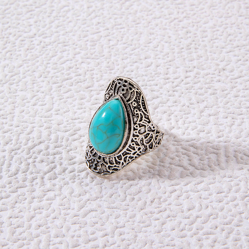 Vintage Geometric Turquoise Ring Set Alloy Fashion Jewelry